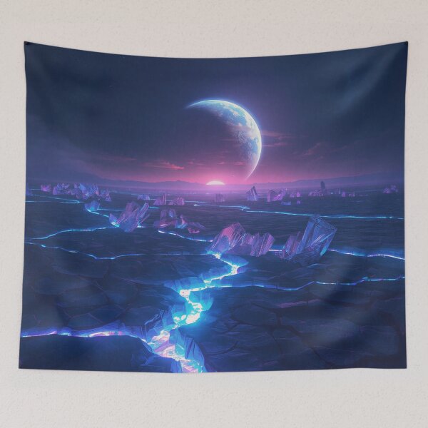 Item preview, Alien Desert Landscape with Glowing Crystals and Planetary Horizon designed and sold by Luminous Wilds.