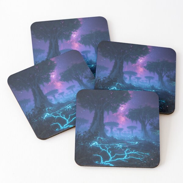Item preview, Bioluminescent Alien Forest with Glowing Trees and Nebula Sky designed and sold by Luminous Wilds.