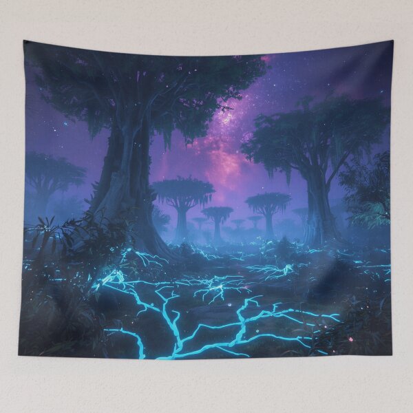 Item preview, Bioluminescent Alien Forest with Glowing Trees and Nebula Sky designed and sold by Luminous Wilds.