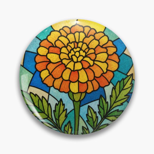 Item preview, Taisho Stained Glass Marigold - Vintage Japanese Botanical Art designed and sold by WabiSabiArts.