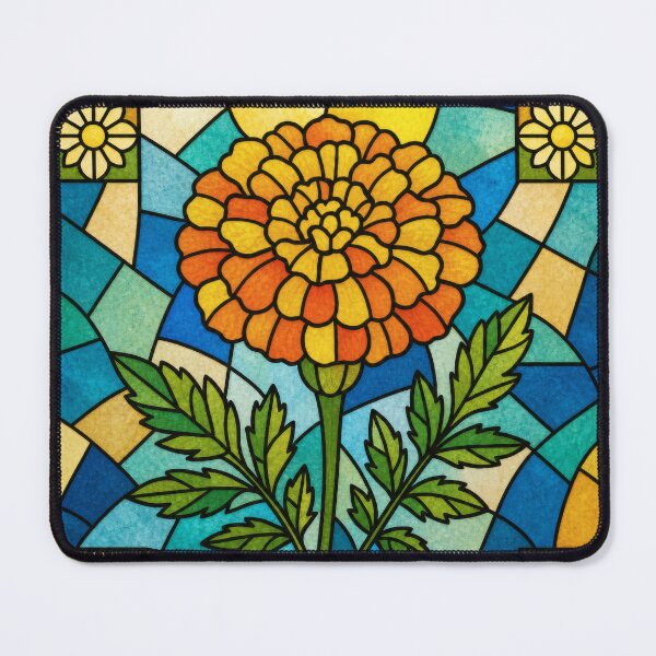 Item preview, Taisho Stained Glass Marigold - Vintage Japanese Botanical Art designed and sold by WabiSabiArts.