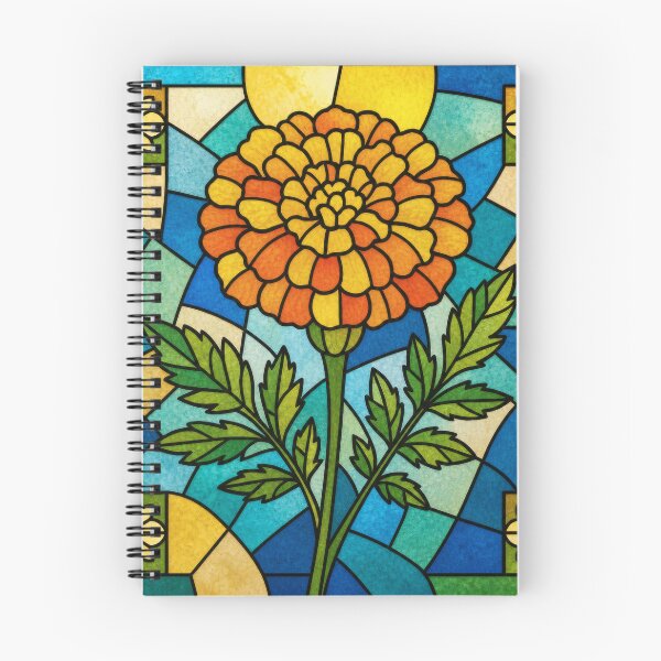 Item preview, Taisho Stained Glass Marigold - Vintage Japanese Botanical Art designed and sold by WabiSabiArts.