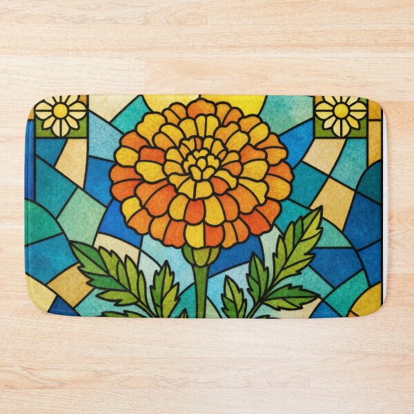 Artikelvorschau, Taisho-Glasmalerei mit Ringelblumenmotiv – Japanische botanische Kunst im Vintage-Stil entworfen und verkauft von WabiSabiArts.