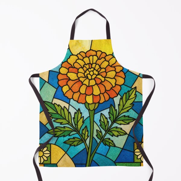 Item preview, Taisho Stained Glass Marigold - Vintage Japanese Botanical Art designed and sold by WabiSabiArts.
