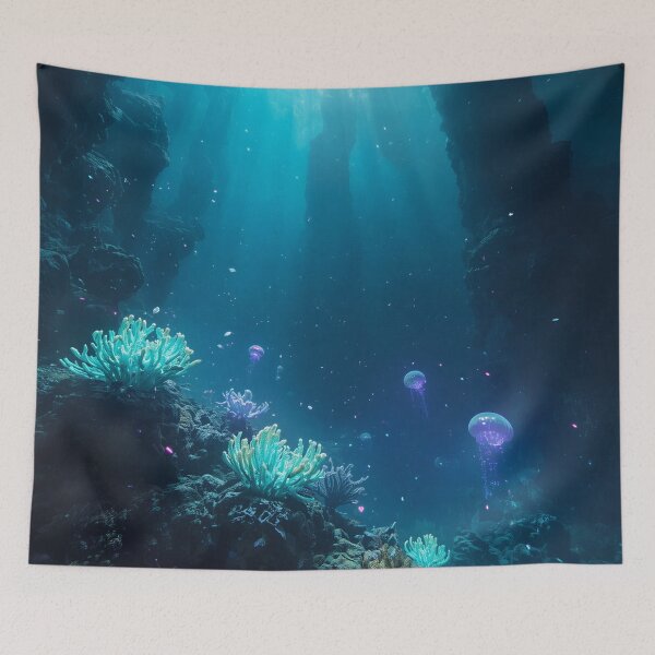 Item preview, Glowing Alien Ocean Reef with Bioluminescent Creatures Cinematic Depth designed and sold by Luminous Wilds.
