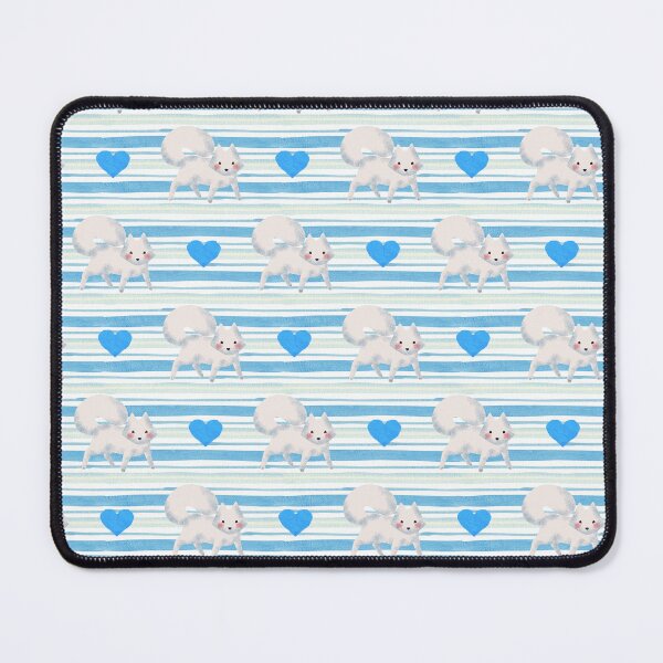 Item preview, Cute White Foxes Pattern – Blue Stripes & Heart designed and sold by HotPicksStore.