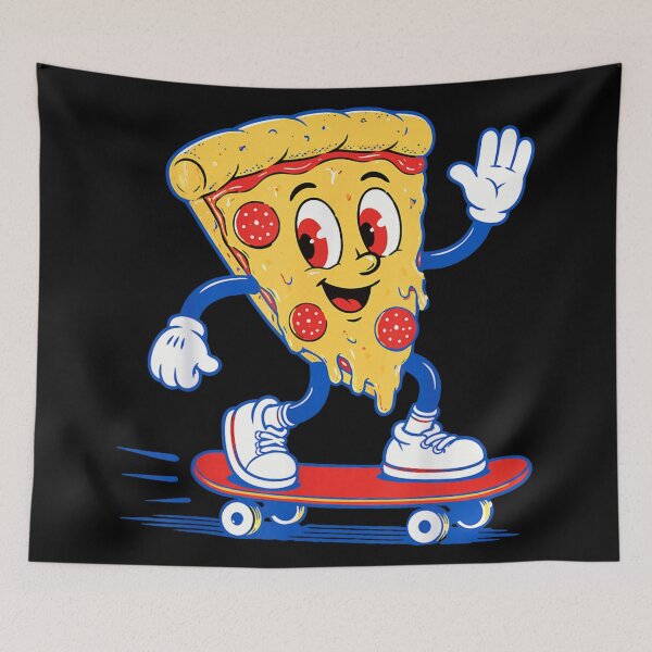 Item preview, Vintage Rubber Hose Cartoon Pizza Slice Riding Skateboard Fun Food Art designed and sold by EricCotanori.