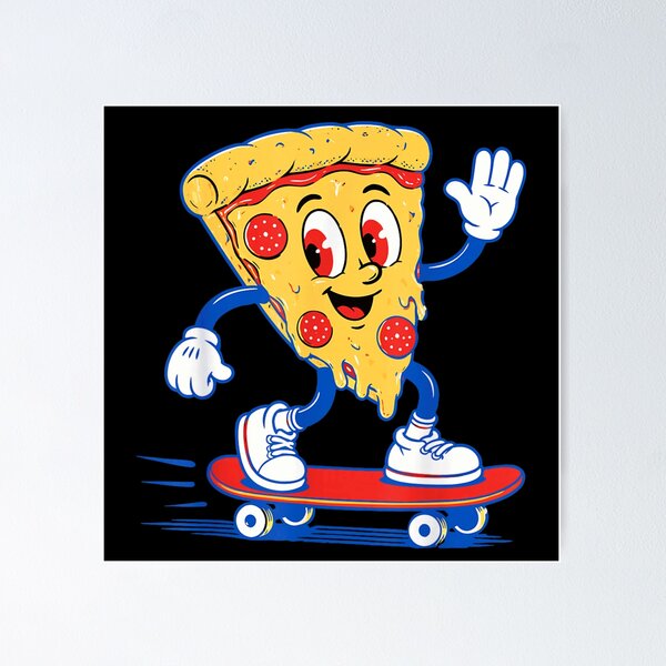 Item preview, Vintage Rubber Hose Cartoon Pizza Slice Riding Skateboard Fun Food Art designed and sold by EricCotanori.