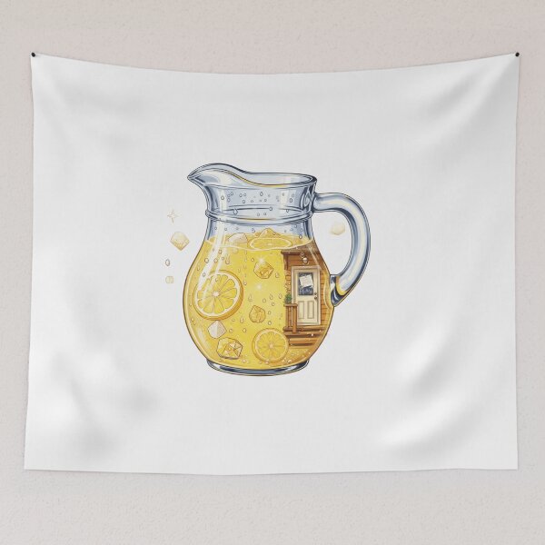 Item preview, Glass Lemon Pitcher Cottage Scene designed and sold by AbanoubStore.