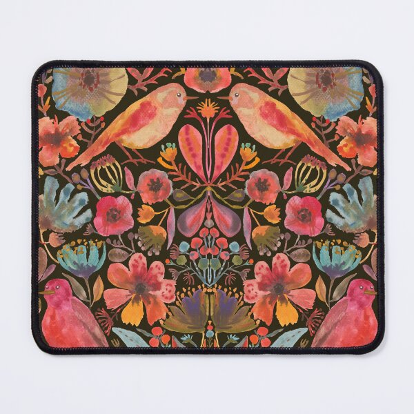 Item preview, Folk Birds & Floral Pattern Watercolor Symmetry Navy Blue Garden Flowers designed and sold by moonsoonstudio.