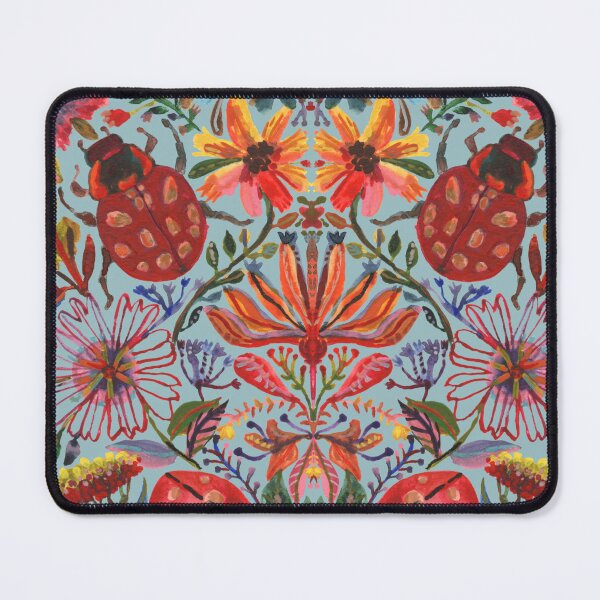 Item preview, Ladybug Floral Garden Pattern - Hand Painted Watercolor Folk Design White designed and sold by moonsoonstudio.