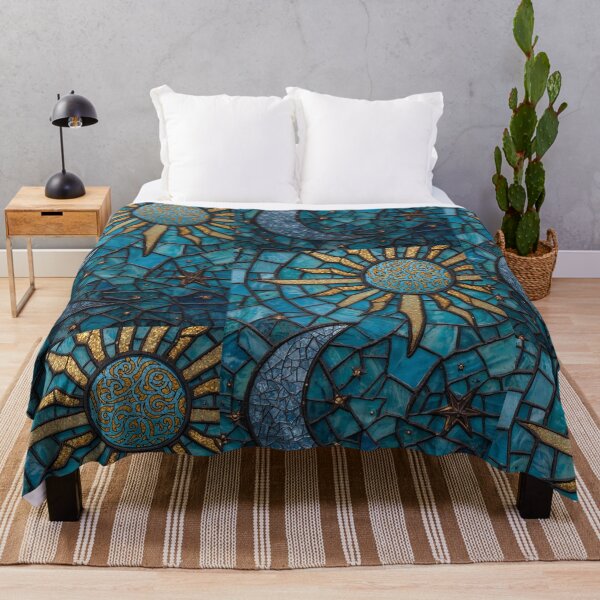 Item preview, Sun and moon in a blue celestial mosaic designed and sold by BriSher.