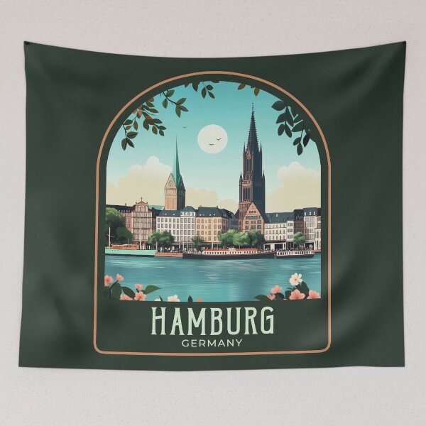 Item preview, Hamburg Vintage Travel Illustration designed and sold by HomeLivingCo.