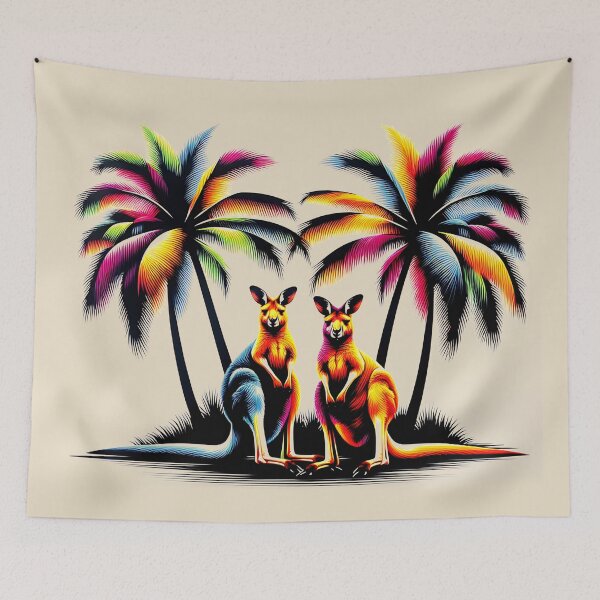 Item preview, Kangaroos under colorful palm trees in the Australian Outback designed and sold by Kimenta Fashion.