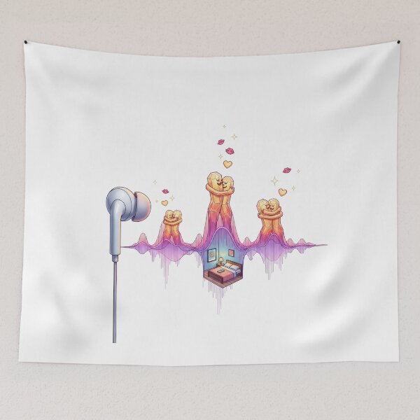 Item preview, White Earbuds Sound Wave Mountains designed and sold by AbanoubStore.
