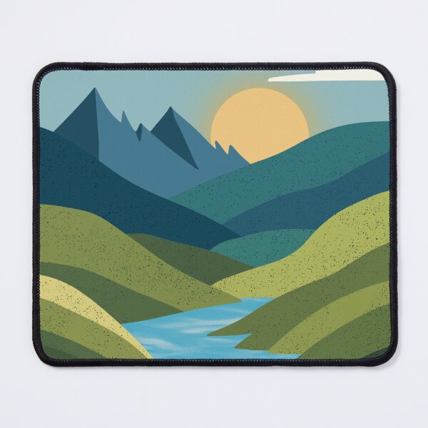 Item preview, Serene Mountain Landscape Illustration – Sunset Hills, River Valley Nature Minimal Art Design designed and sold by AESTHETIC-FLAIR.