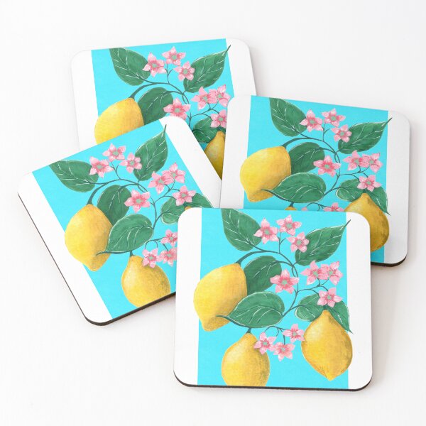 Item preview, Hand‑Painted Gouache Lemon Illustration on Turquoise designed and sold by NoemiMarozsan.