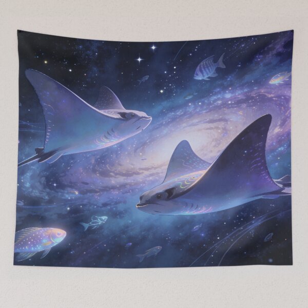 Item preview, Cosmic Stingrays Swimming in the Universe, Dreamy Space Ocean Wall Art Print designed and sold by BlareBlare.