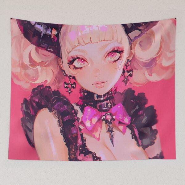 Item preview, Kawaii Pink Horned Anime Girl designed and sold by bubblegoth.