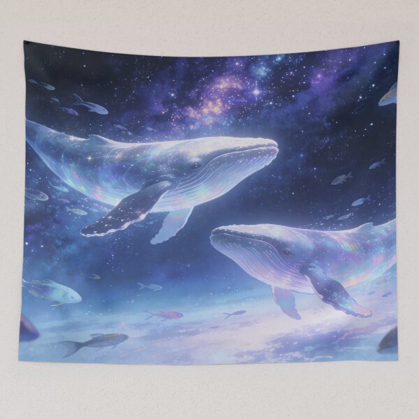 Item preview, Celestial Whales in Starry Sky, Surreal Galaxy Sea Life Artwork designed and sold by BlareBlare.
