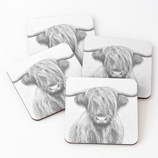 Item preview, Highland Cow Black and White Drawing | Detailed Pencil Portrait | Scottish Farm Animal Rustic Art designed and sold by Leon Woods Pencil Art.