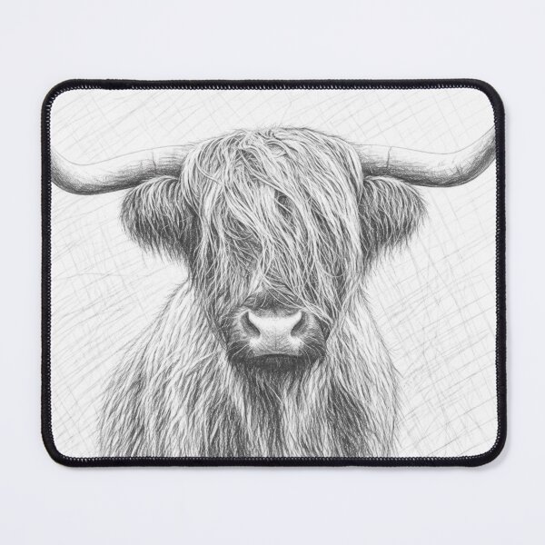 Item preview, Highland Cow Black and White Drawing | Detailed Pencil Portrait | Scottish Farm Animal Rustic Art designed and sold by Leon Woods Pencil Art.