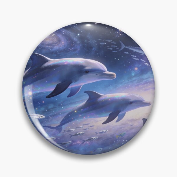 Item preview, Dolphins Dancing Through the Cosmos, Fantasy Space Ocean Art Print designed and sold by BlareBlare.