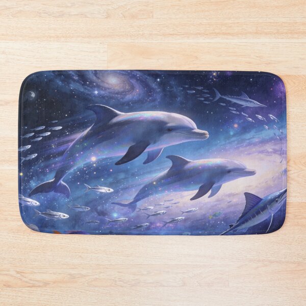 Item preview, Dolphins Dancing Through the Cosmos, Fantasy Space Ocean Art Print designed and sold by BlareBlare.