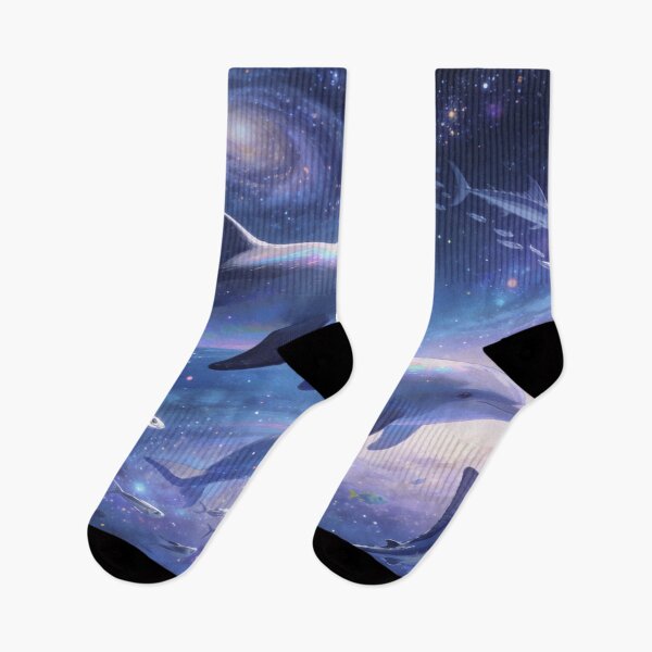 Item preview, Dolphins Dancing Through the Cosmos, Fantasy Space Ocean Art Print designed and sold by BlareBlare.