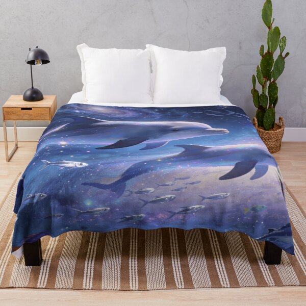 Item preview, Dolphins Dancing Through the Cosmos, Fantasy Space Ocean Art Print designed and sold by BlareBlare.