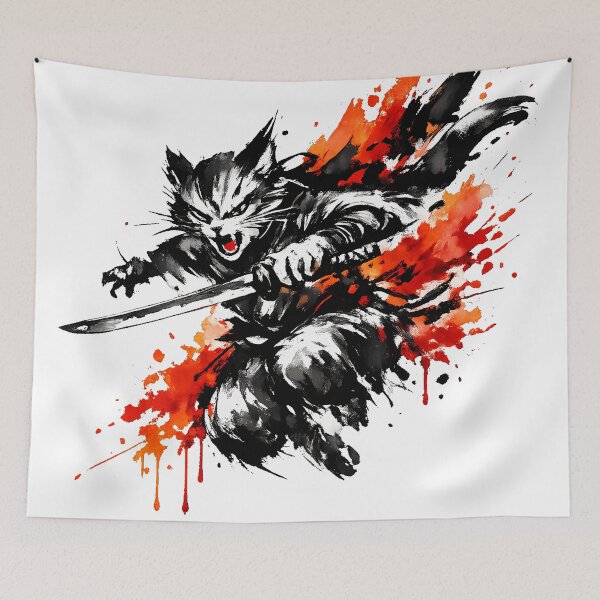 Item preview, Dynamic Ink Splash Ninja Warrior Cat designed and sold by LumePrint.