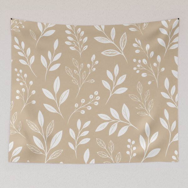 Item preview, Neutral Botanical Pattern – Elegant White Leaf Design on Tan Background designed and sold by MyTutina.