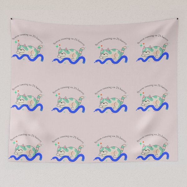 Item preview, System Running on 2% Battery – Funny Lazy Cat Meme Shir designed and sold by Mousy17.
