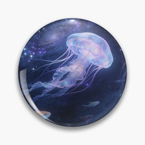 Item preview, Glowing Jellyfish in Galaxy Waters, Ethereal Cosmic Ocean Artwork designed and sold by BlareBlare.