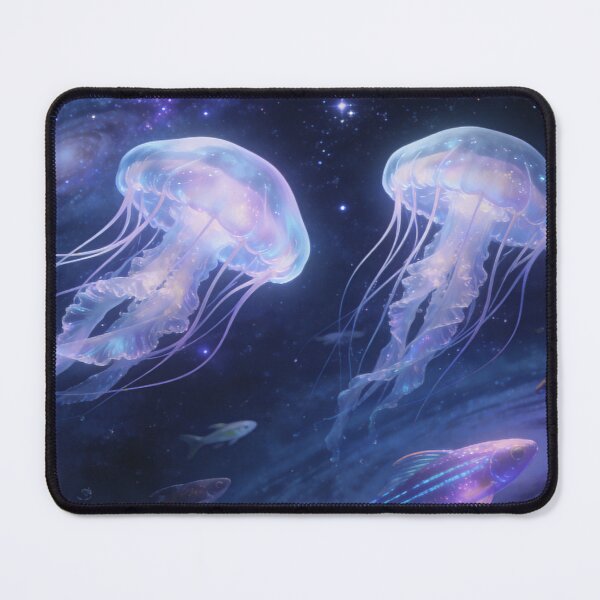 Item preview, Glowing Jellyfish in Galaxy Waters, Ethereal Cosmic Ocean Artwork designed and sold by BlareBlare.