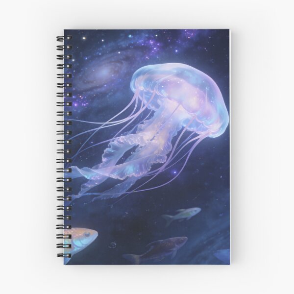 Item preview, Glowing Jellyfish in Galaxy Waters, Ethereal Cosmic Ocean Artwork designed and sold by BlareBlare.
