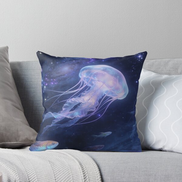 Item preview, Glowing Jellyfish in Galaxy Waters, Ethereal Cosmic Ocean Artwork designed and sold by BlareBlare.