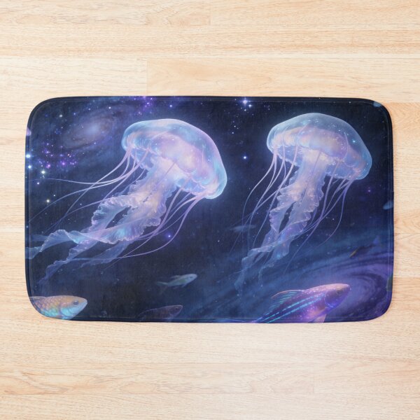 Item preview, Glowing Jellyfish in Galaxy Waters, Ethereal Cosmic Ocean Artwork designed and sold by BlareBlare.