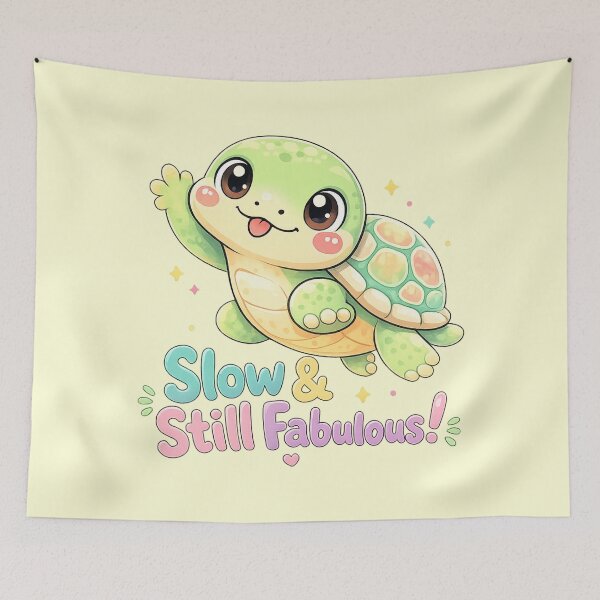 Item preview, Pastel Cute Turtle “Slow & Still Fabulous” Kawaii Animal Sticker designed and sold by Nusha Creations.