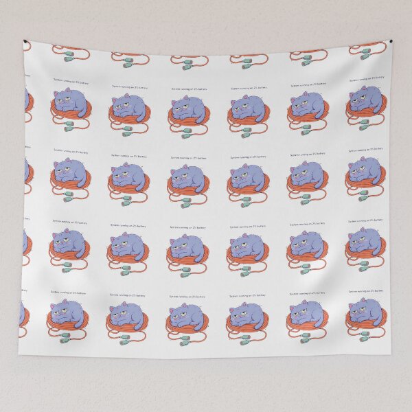 Item preview, System Running on 2% Battery – Funny Lazy Cat Meme Shirt designed and sold by Mousy17.