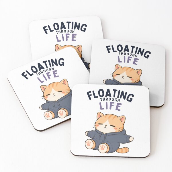 Item preview, Floating Through Life Cat | Cute Kawaii Aesthetic | Tired Mood Design designed and sold by The Mood Index.