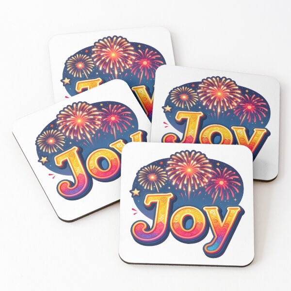 Item preview, Vibrant fireworks bursting in the night sky and the word “Joy” in bold, colorful letters designed and sold by Beleza e Estilo.