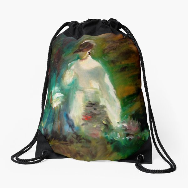 Impression of Young Woman among Flowers Drawstring Bag