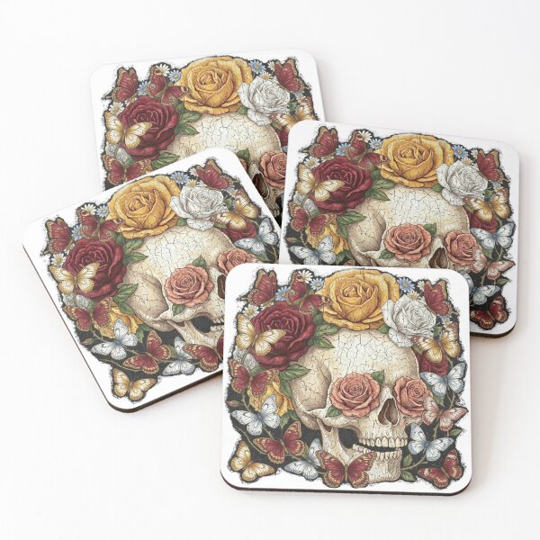 Item preview, Gothic floral skull design, Roses & butterflies Tee designed and sold by Lunevalleyart.