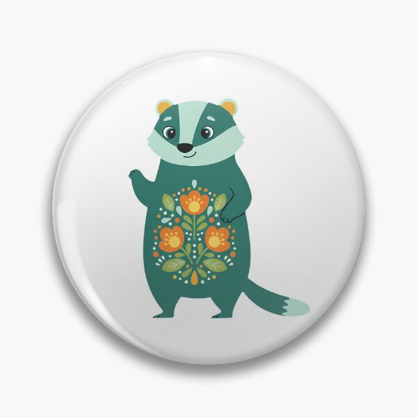 Item preview, Botanical badger with warm teal folk pattern – © heidiannemorris Scandinavian Folk Art designed and sold by FOLK ART FUSION by heidiannemorris.