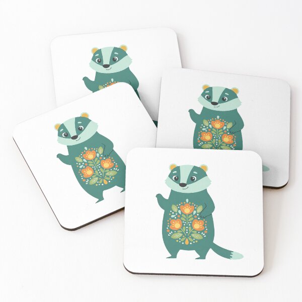 Item preview, Botanical badger with warm teal folk pattern – © heidiannemorris Scandinavian Folk Art designed and sold by FOLK ART FUSION by heidiannemorris.