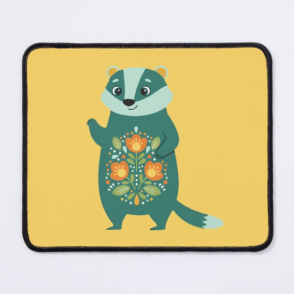 Item preview, Botanical badger with warm teal folk pattern – © heidiannemorris Scandinavian Folk Art designed and sold by FOLK ART FUSION by heidiannemorris.