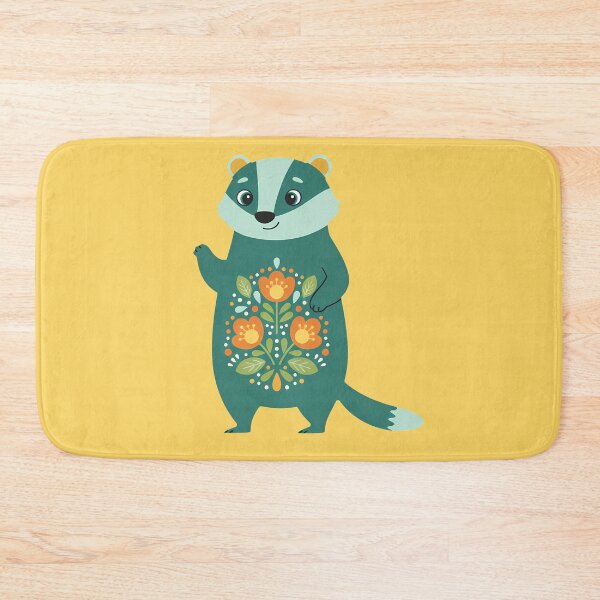 Item preview, Botanical badger with warm teal folk pattern – © heidiannemorris Scandinavian Folk Art designed and sold by FOLK ART FUSION by heidiannemorris.