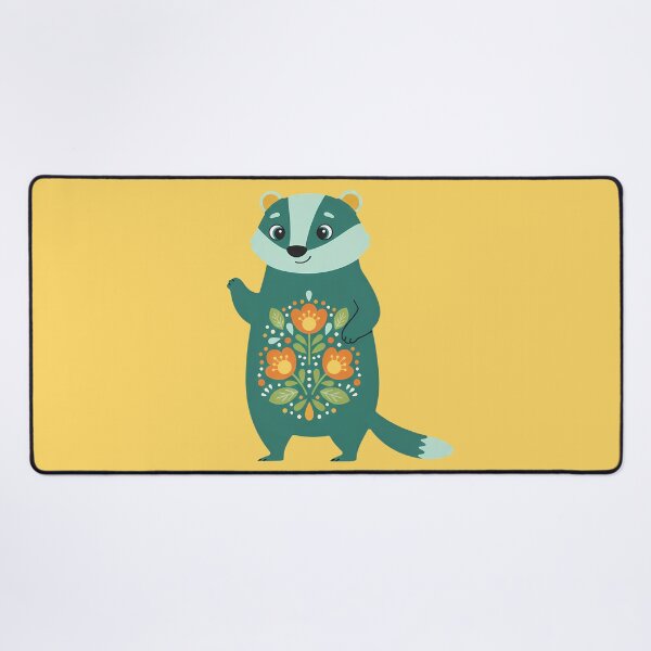 Item preview, Botanical badger with warm teal folk pattern – © heidiannemorris Scandinavian Folk Art designed and sold by FOLK ART FUSION by heidiannemorris.