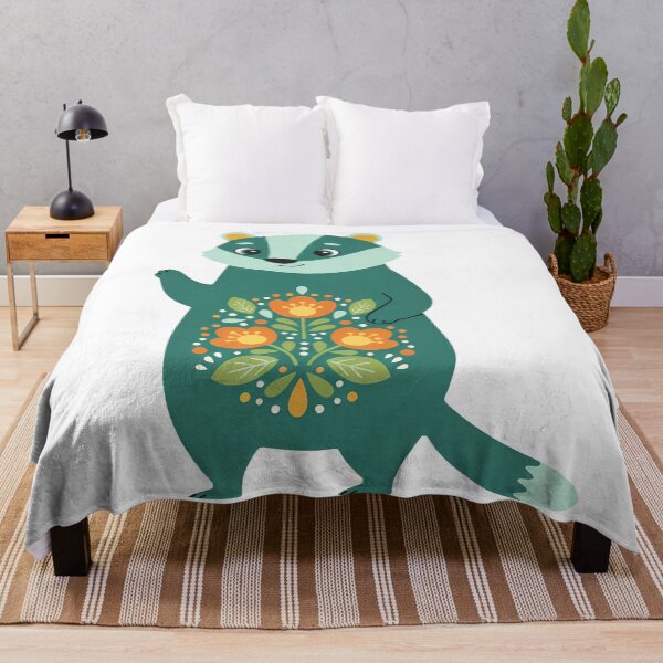 Item preview, Botanical badger with warm teal folk pattern – © heidiannemorris Scandinavian Folk Art designed and sold by FOLK ART FUSION by heidiannemorris.